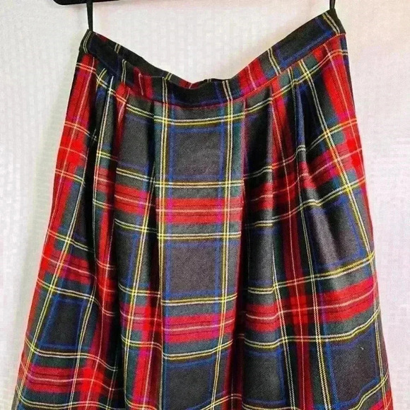 Lands End Tartan Plaid Midi Skirt Petite 12 100% Wool Red & Green - Picture 2 of 6